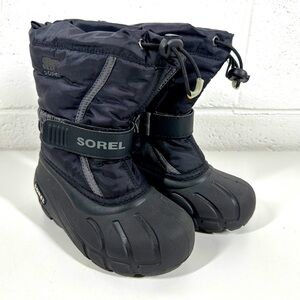 Sorel Youth Flurry Boys Sz 11 Waterproof Snow Boots Black Insulated Fleece Lined